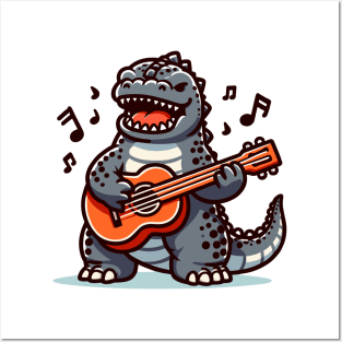 Godzilla playing a guitar Posters and Art